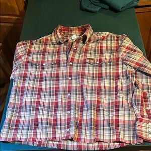 Carhartt Men's Red and White Plaid Shirt